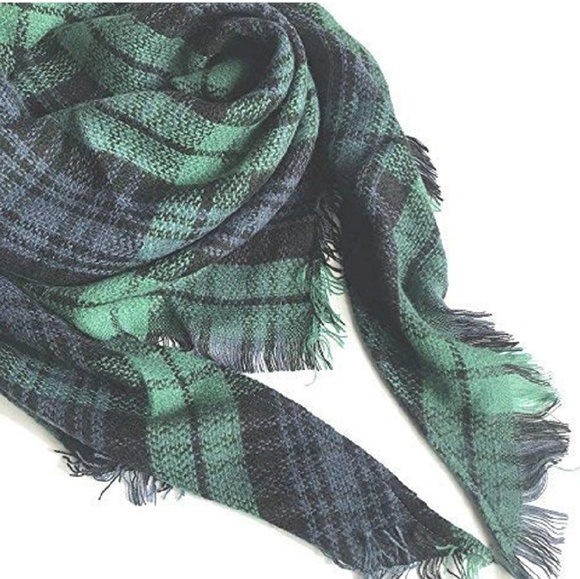 Fall Color Navy Tartan Blanket Scarf Wrap Shawl - Picture 6 of 8